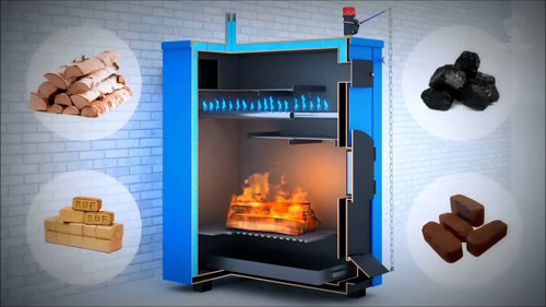 Твердотопливный котел имеет две камеры сгорания